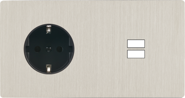 Façade "m" nickel brossé double horizontale 1 prise schuko 1 chargeur usb sans vis
