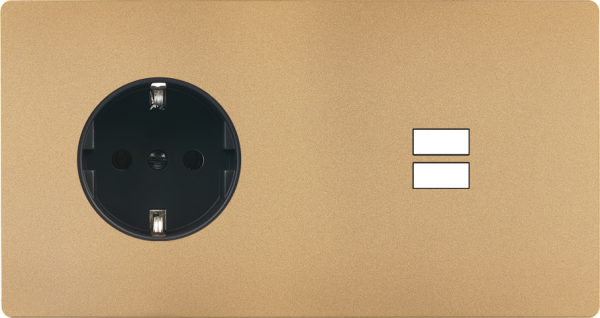 Façade "m" laiton sablé double horizontale 1 prise schuko 1 chargeur usb sans vis