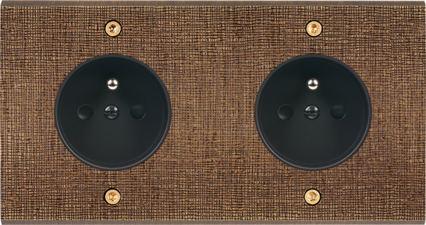 Façade fascination laiton coslan double horizontale prise de courant 2p+t prise de courant 2p+t à vis - Modelec - 260430