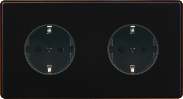 Façade hitera noir soft touch double horizontale 1 prise schuko 1 prise schuko