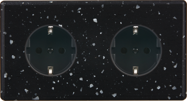 Façade hitera terrazzo noir double horizontale 1 prise schuko 1 prise schuko