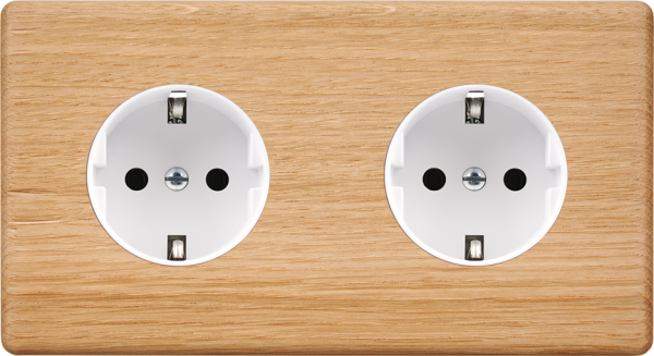 Façade hitera chêne clair double horizontale 1 prise schuko 1 prise schuko
