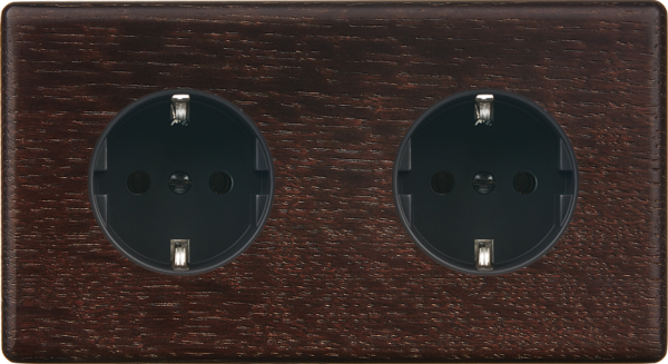 Façade hitera chêne foncé double horizontale 1 prise schuko 1 prise schuko