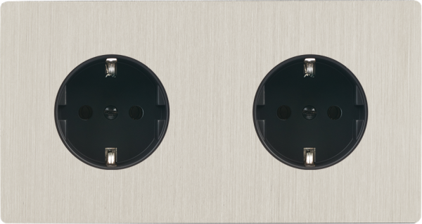 Façade "m" nickel brossé double horizontale 1 prise schuko 1 prise schuko sans vis