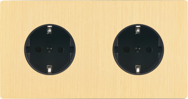 Façade "m" laiton brossé double horizontale 1 prise schuko 1 prise schuko sans vis