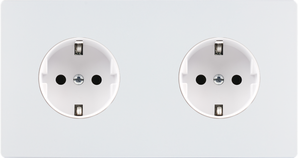 Façade "m" blanc mat double horizontale 1 prise schuko 1 prise schuko sans vis