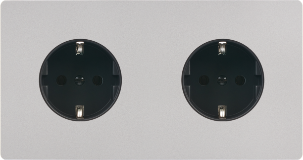 Façade "m" nickel sablé double horizontale 1 prise schuko 1 prise schuko sans vis