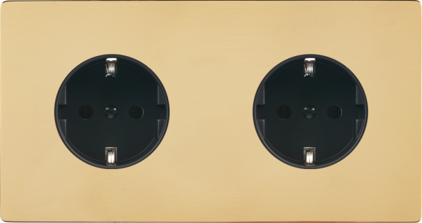 Façade "m" laiton miroir double horizontale 1 prise schuko 1 prise schuko sans vis