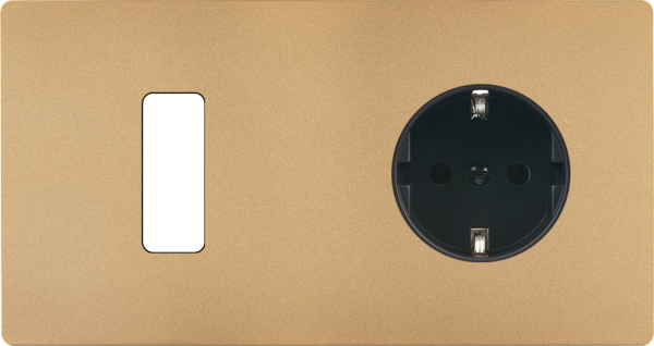 Façade "m" laiton sablé double horizontale 1 bouton 1 prise schuko sans vis