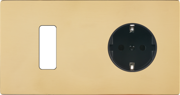 Façade "m" laiton miroir double horizontale 1 bouton 1 prise schuko sans vis