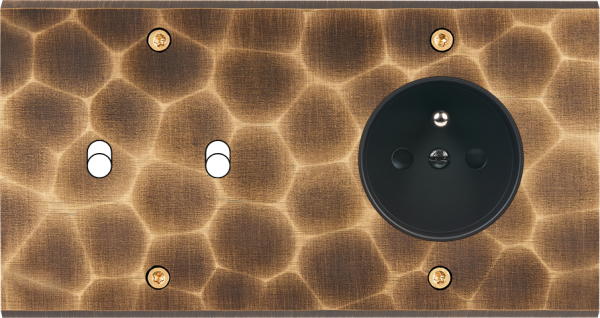 Façade fascination laiton onde double horizontale 2 basculeurs prise de courant 2p+t à vis - Modelec - 262432