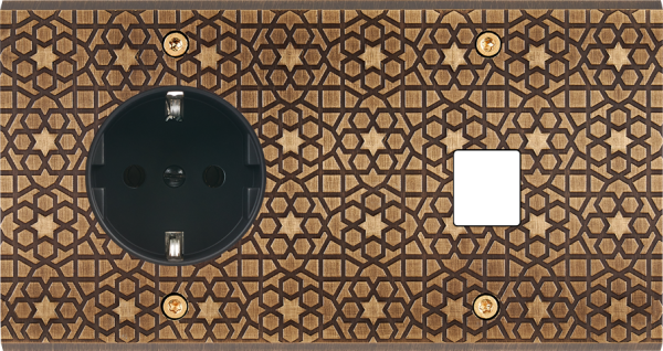 Façade fascination laiton atlas double horizontale 1 prise schuko 1 media à vis