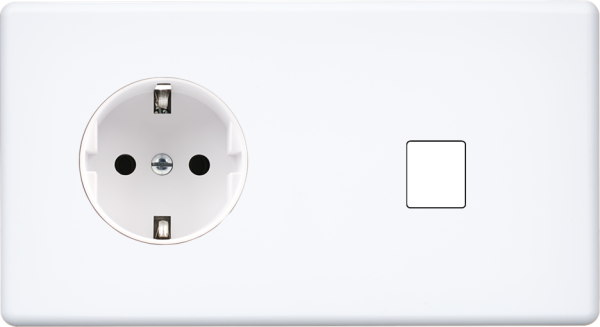 Façade hitera blanc double horizontale 1 prise schuko 1 media