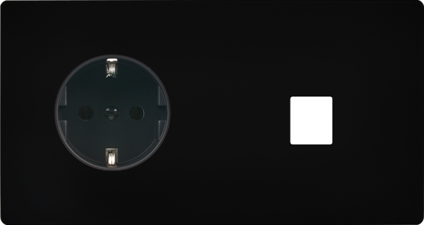 Façade "m" noir mat double horizontale 1 prise schuko 1 media sans vis