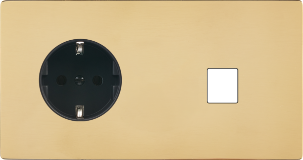Façade "m" laiton verni double horizontale 1 prise schuko 1 media sans vis
