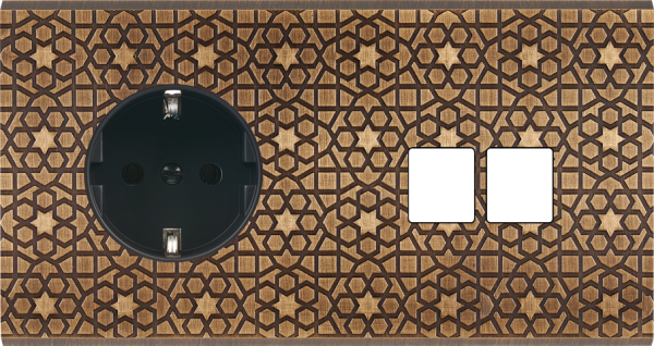 Façade fascination laiton atlas double horizontale 1 prise schuko 2 media magnétique