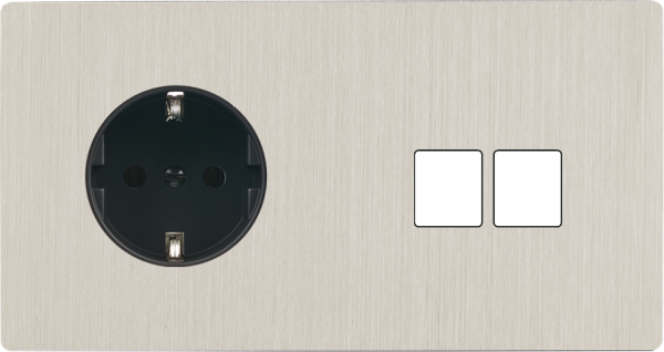 Façade "m" nickel brossé double horizontale 1 prise schuko 2 media sans vis