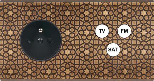 Façade fascination laiton atlas double horizontale prise 2p+t tv-fm-sat sans vis - Modelec - 265433M