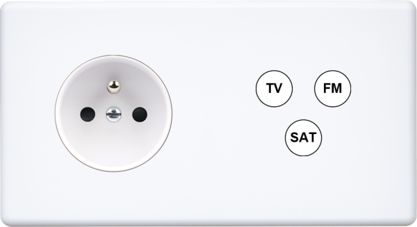 Façade Hikari blanc soft touch double horizontale 1 PC TV-FM-SAT (265-481)