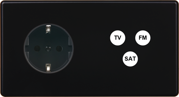 Façade hitera noir soft touch double horizontale 1 prise schuko 1 tv-fm-sat