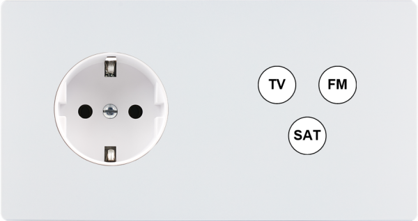 Façade "m" blanc mat double horizontale 1 prise schuko 1 tv-fm-sat sans vis