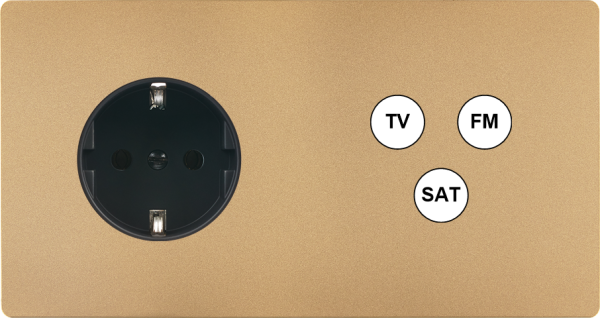 Façade "m" laiton sablé double horizontale 1 prise schuko 1 tv-fm-sat sans vis