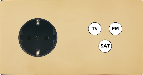 Façade "m" laiton miroir double horizontale 1 prise schuko 1 tv-fm-sat sans vis