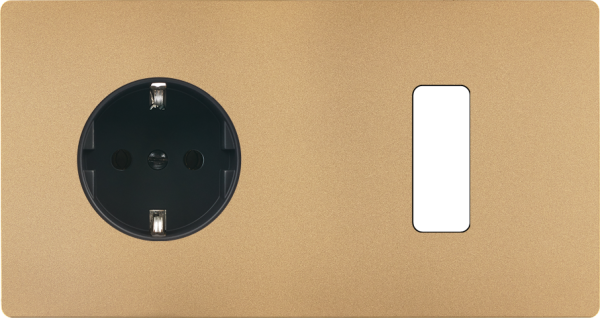 Façade "m" laiton sablé double horizontale 1 prise schuko 1 bouton sans vis