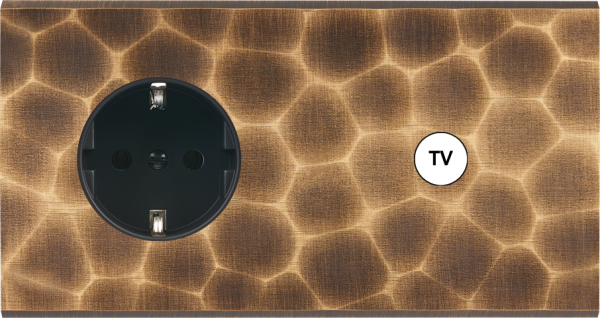 Façade fascination laiton onde double horizontale 1 prise schuko 1 prise tv