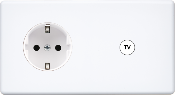 Façade hitera blanc soft touch double horizontale 1 prise schuko 1 prise tv