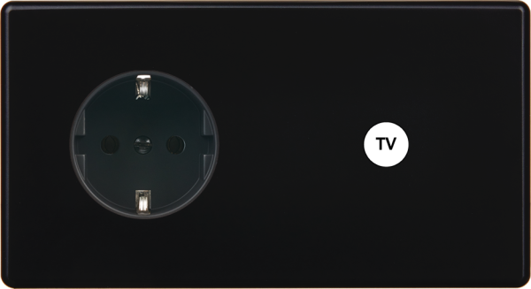 Façade hitera noir soft touch double horizontale 1 prise schuko 1 prise tv