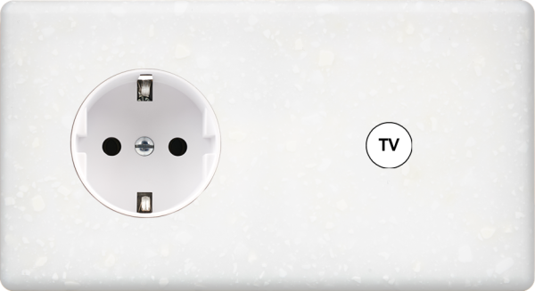 Façade hitera terrazzo blanc double horizontale 1 prise schuko 1 prise tv