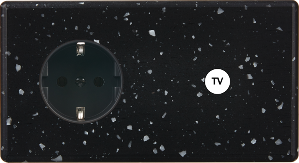 Façade hitera terrazzo noir double horizontale 1 prise schuko 1 prise tv