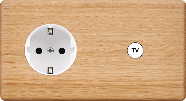 Façade hitera chêne clair double horizontale 1 prise schuko 1 prise tv
