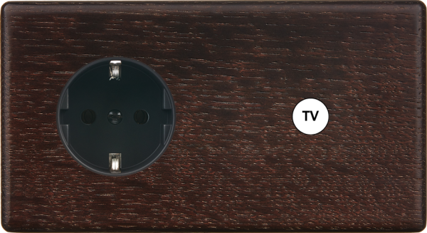 Façade hitera chêne foncé double horizontale 1 prise schuko 1 prise tv
