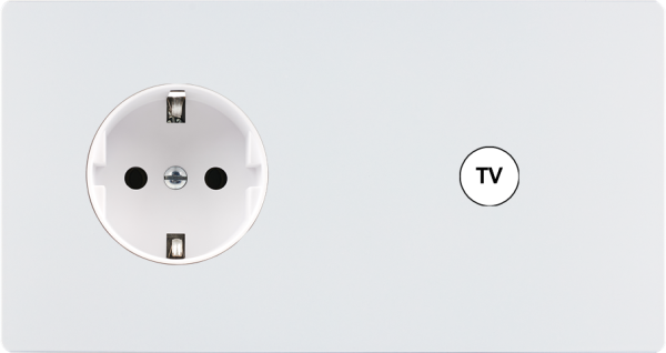 Façade "m" blanc mat double horizontale 1 prise schuko 1 prise tv sans vis