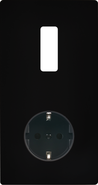 Façade "m" noir mat double verticale 1 bouton 1 prise schuko sans vis