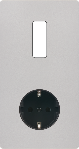 Façade "m" nickel sablé double verticale 1 bouton 1 prise schuko sans vis