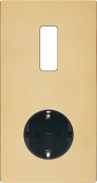 Façade "m" laiton miroir double verticale 1 bouton 1 prise schuko sans vis
