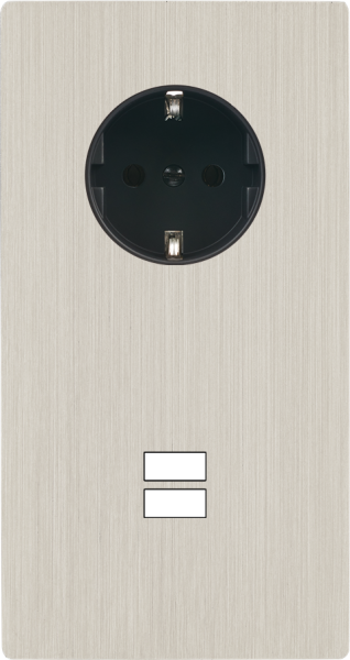 Façade "m" nickel brossé double verticale 1 prise schuko 1 chargeur usb sans vis