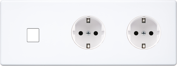 Façade hitera blanc soft touch triple horizontale 1 média 1 prise schuko 1 prise schuko