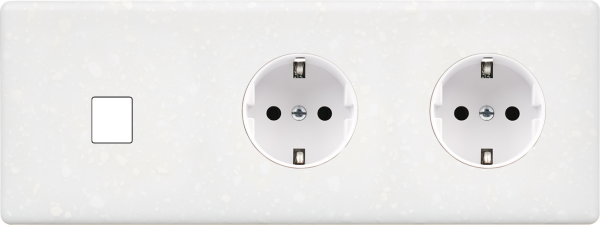 Façade hitera terrazzo blanc triple horizontale 1 média 1 prise schuko 1 prise schuko