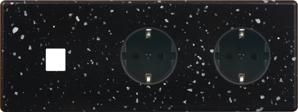 Façade hitera terrazzo noir triple horizontale 1 média 1 prise schuko 1 prise schuko