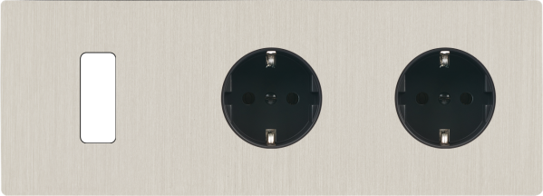Façade "m" nickel brossé triple horizontale 1 bouton 1 prise schuko 1 prise schuko sans vis