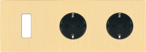Façade "m" laiton brossé triple horizontale 1 bouton 1 prise schuko 1 prise schuko sans vis