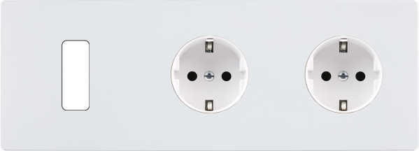 Façade "m" blanc mat triple horizontale 1 bouton 1 prise schuko 1 prise schuko sans vis