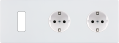 Façade "m" blanc mat triple horizontale 1 bouton 1 prise schuko 1 prise schuko sans vis