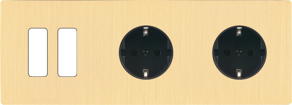 Façade "m" laiton brossé triple horizontale 2 boutons 1 prise schuko 1 prise schuko sans vis