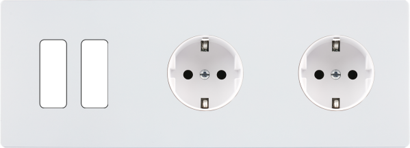 Façade "m" blanc mat triple horizontale 2 boutons 1 prise schuko 1 prise schuko sans vis - Modelec - 312521M-K