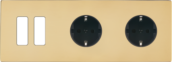 Façade "m" laiton miroir triple horizontale 2 boutons 1 prise schuko 1 prise schuko sans vis